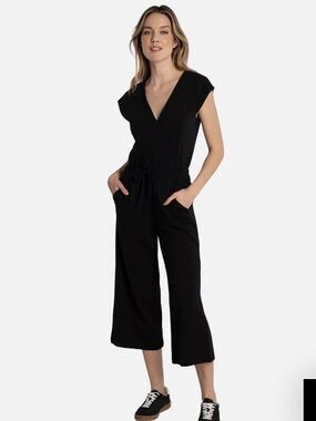 LOLË Effortless Wrap Wide Leg Crop Jumpsuit Black